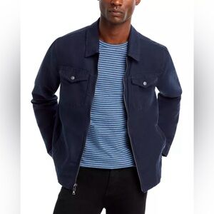 $448 NWT John Varvatos Jacket 48 Men's M Blue Santoago Linen Cotton Zip Shirt